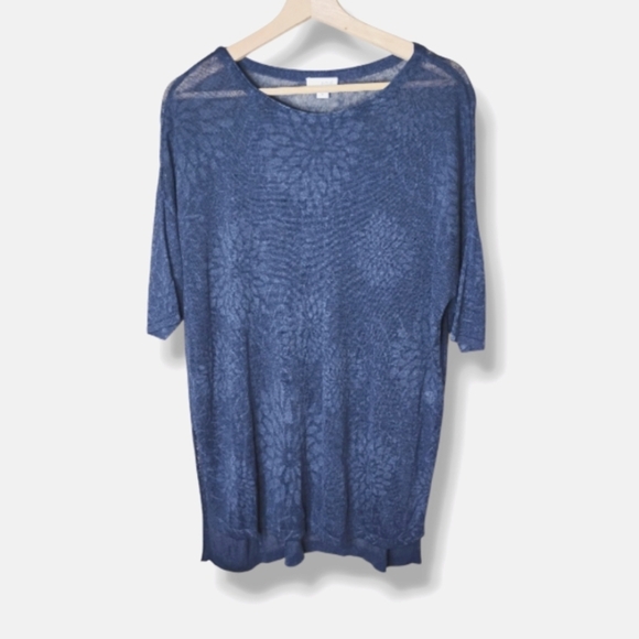 Pure Jill Sheer Mesh Tunic | Navy Floral Drop-Shoulder Oversized XS - Picture 1 of 7